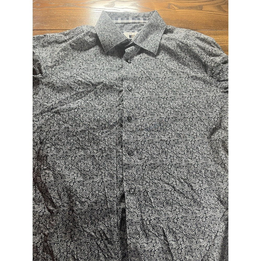 Joseph Abboud Shirt Mens L Black White Paisley Long Sleeve Button Up Casual EUC